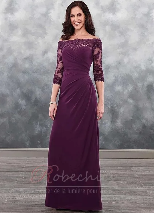 Robe Mère de Mariée Longueur Cheville Manche de T-shirt Zip a ligne