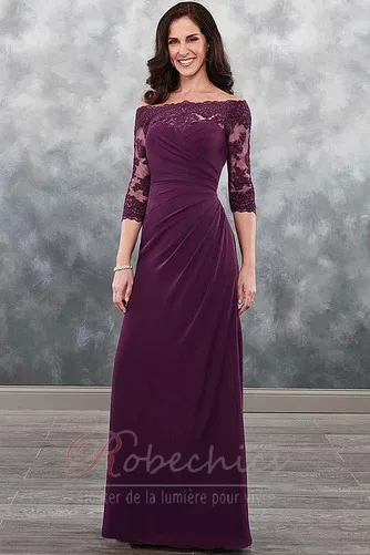 Robe Mère de Mariée Longueur Cheville Manche de T-shirt Zip a ligne