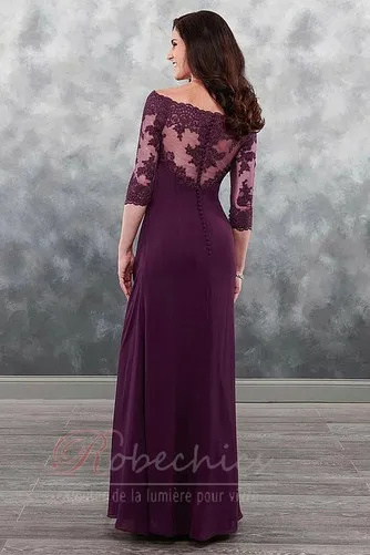 Robe Mère de Mariée Longueur Cheville Manche de T-shirt Zip a ligne