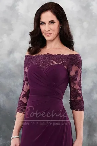 Robe Mère de Mariée Longueur Cheville Manche de T-shirt Zip a ligne